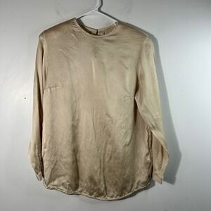 Louis Feraud Champagne Beige 100% Silk Pleated Blouse Top US 12 France